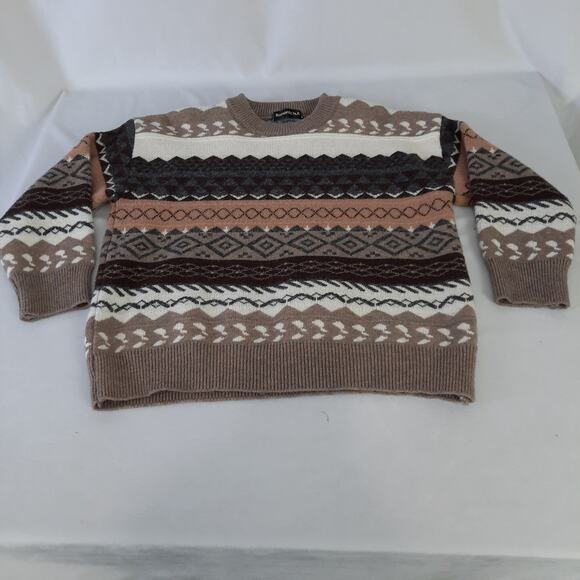 Romantichut Cropped Boho Geometric Print Cozy Sweater Neutral Tones Size Small - Picture 3 of 9